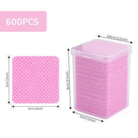 GCQQ Beauty Glue Nail Wipes 600PCS, Lint Free Nail Wipes with Container, Pink Nail Wipe Pads for Gel Nails, Glue Wipes Lash Extensions, Nail Polish Remover Wipes for Lash Glue, Cleaning(Pink)