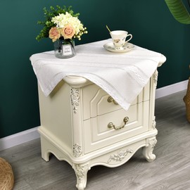 NEWISHER Rustic Farmhouse Embroidered Small Square Tablecloth Jacquard Striped Table Cloth Linen Washable Side Table Cover Kitchen Dining Home Decoration White 24x24 inch