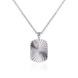 ZAVANA Simple Silver Rectangular Medallion Necklace for Women and Teenage Girls. Simple Silver Chain and Minimalist Silver Medallion Pendant with a Shiny Diamond-Cut pattern.