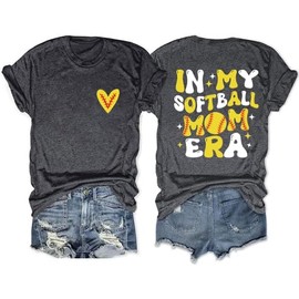 Softball Mama Shirt for Women in My Softball Mom Era Letter Print Tee Novelty Double Sides Sports Top, Dark Grey 2, L