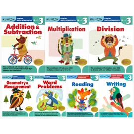 Kumon Grade 3 Complete Set (7 Workbooks) - Addition&Subtraction, Multiplication, Division, Geometry&Measurement, Word Problems, Reading, Writing
