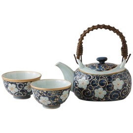 Hasami Ware 11482 Soil Bottle, Bath Cups, Set of 3, Arabesque Kyori Pattern, Made in Japan