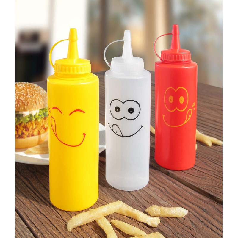 New Star Foodservice 28560 Smiley Faces Squeeze Bottle Set, Plastic,