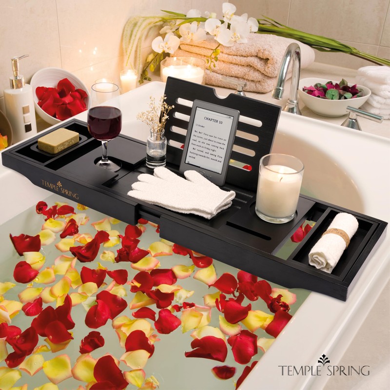 Temple Spring Wooden Bathtub Tray, Bamboo Bathroom Accessories, Bath Tray