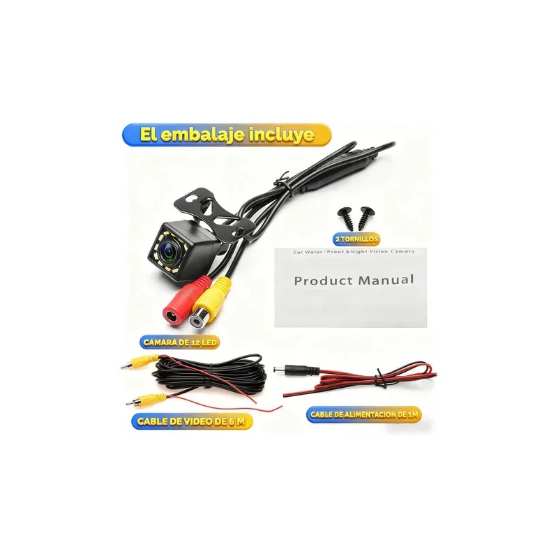 Cámara De Respaldo Impermeable Hd 12led Nocturna Conexion