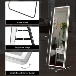 Simple Deluxe 64"x21" Full Length Mirror with LED Lights, Hanging Mounted Mirror, Aluminum Frame Mirror with Dimming & 3 Color Lighting, Lighted Full Body Mirror for Bedroom, Dressing Room, Cloakroom