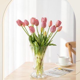 WEISPARK Artificial Tulips Flowers, 15pcs Real Touch Soft Latex Bouquet Fake Tulips for Home Office Kitchen Garden Wedding Party Decoration (Light Purple)