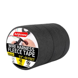 Wire Harness Tape 5 Rolls High Temp Self-Adhesive Fabric Tape, Black Electrical Cloth Felt Tape for Automotive Engine Wiring Harness Wrap, Protection of Noise Reduction Cable Fixed（1 Inch x 50 Ft）