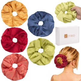 5 x XXL Satin Hair Scrunchies in Gift Box, Ideal for Thick, Curly, Frizzy Hair, Hair Accessories for Women and Girls, Choice of Colours (Bright Colours)