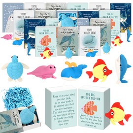 Gaillty 50 Sets Back to School Student Gifts Bulk Emotional Support Animal Erasers Desk Pets Positive Affirmation Puzzle Pencil Eraser Toys with Box Raffia for First Day of School Classroom (Ocean)