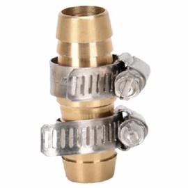 5/8" Inch Brass Barbed Garden Hose Repair Mender with Stainless Clamps (2)