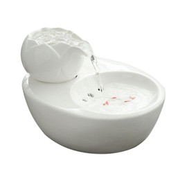 Ceramic Water Fountains for Cats Indoor Small Dog Pet Water Bowl Dispenser Automatic Rabbit (White,Samll)