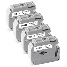 Ptouch M-K231 Compatible with Brother P Touch M Tape 12mm 0.47 MK231 MK231S M-K231S MK 231 Label Maker Tape for Brother P-Touch PT-M95 PT-90 PT-65 PT-70 PT85, Black on White, 1/2'' x 26.2', 4 Pack
