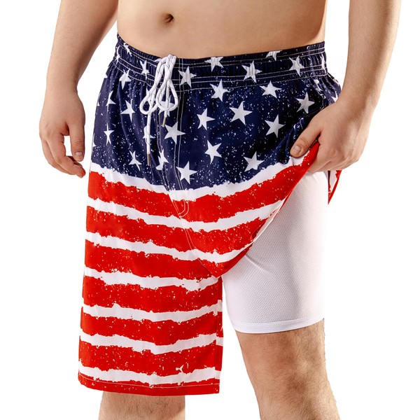 BRISIRA Big and Tall Mens Swim Trunks with Compression Liner