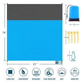 Beach Blanket Sandproof Waterproof, Beach Essentials Extra Large Beach Mat, 79" X 81" Oversized Durable Outdoor Picnic Mat Storage Bag for 1-4 Adults, Beach Accessories for Travel, Camping, Hiking