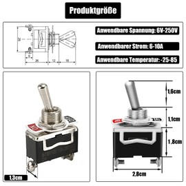 Powice 2X Kippschalter 250V/6A 125V/10A Mit Wasserdichter Kappe,Kippschalter 12V Wasserdicht, Miniboot 2Poliger Schalter 12V,12V/230V Schalter Geeignet für Den Einbau in Häusern Schwarz