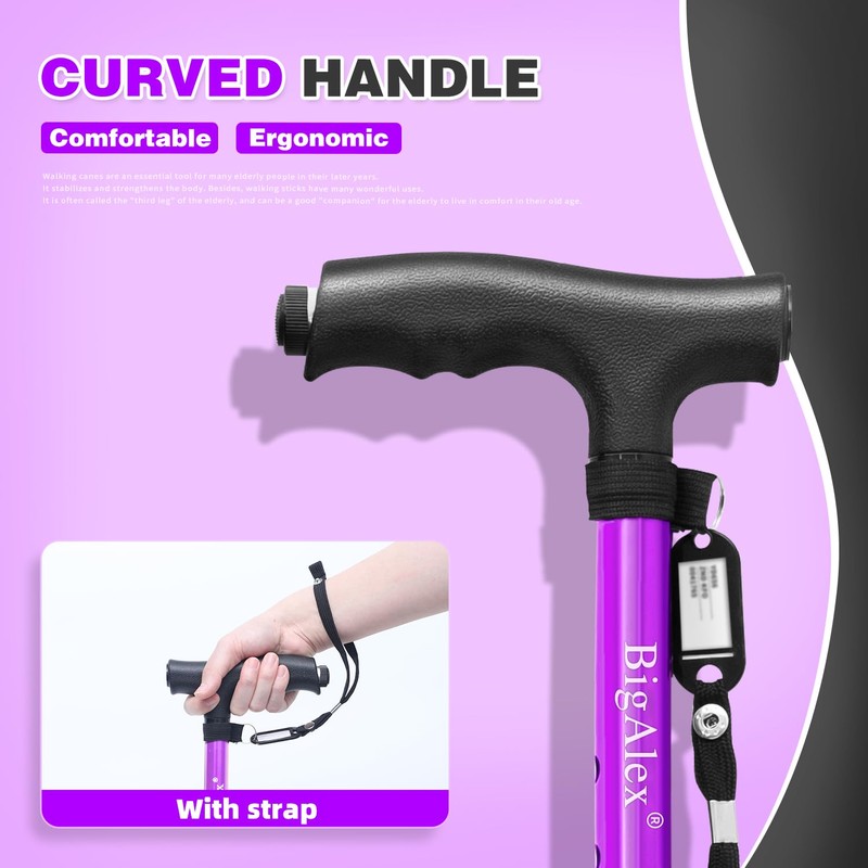BigAlex Folding Walking Cane with LED Light,Pivoting Quad Base,Adjustable Walking