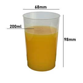 Gastro-Bedarf-Gutheil 40 Reusable Plastic Cups 0.2 L Transparent Diameter 6.8 cm Height 9.8 cm Made of Plastic PP, Sturdy, Shatterproof and Almost Unbreakable Reusable with Filling Line