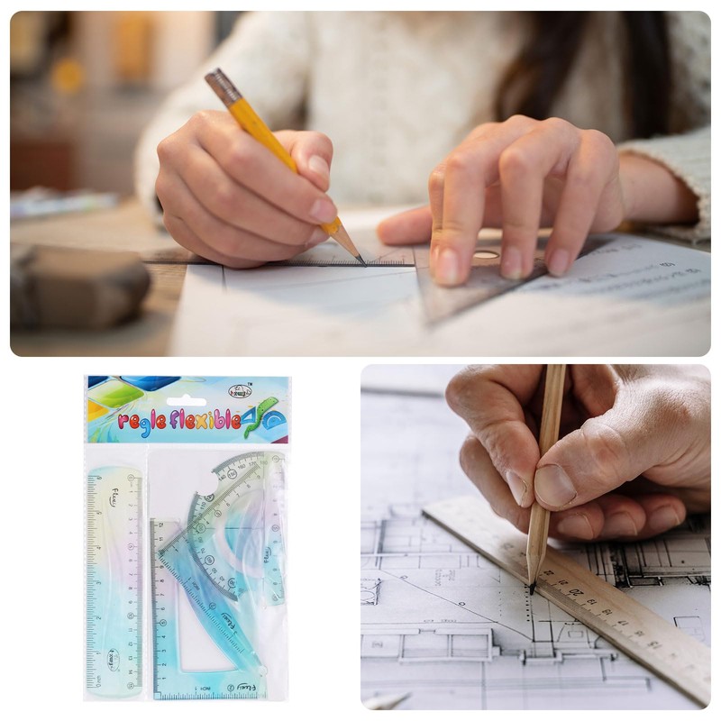 sourcing map 3pcs Flexible Plastic Ruler Set 15/20/30cm Metric Straight