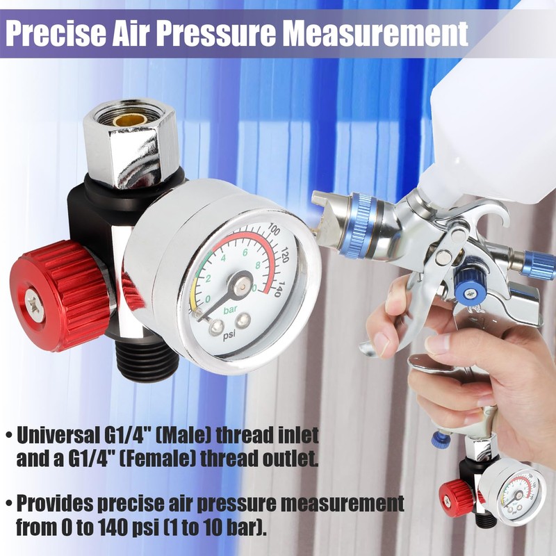 Yakamoz 1/4 Inch Air Compressor Regulator with Gauge, 0-140 Psi