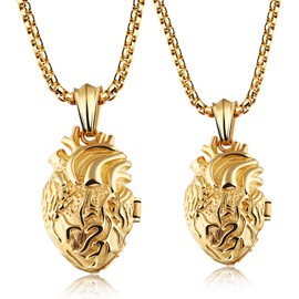 Cupimatch Men's Necklace Boxing Gloves Heart Pendant Necklace Men's Stainless Steel Punk Rock Box Chain Gift for Men Boys, Stainless Steel