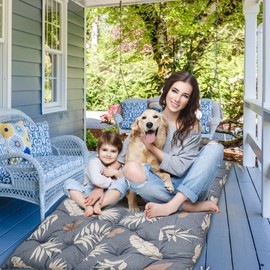 knaricas Porch Swing Cushions, 2-3 Seat Swing Replacement Cushions with Backrest and Ties, Thicken 4" Bench Swing Cushions for Outdoor Furniture Patio (Khaki,60 * 40)