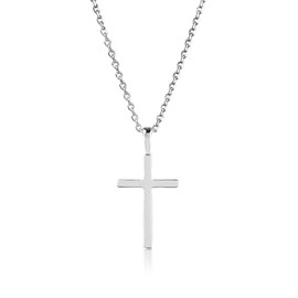 Simple Plated Cross Necklace for Women | Lightweight Adjustable Rhodium Plated Chain included