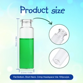 SERHICS Headspace GC Vial, Borosilicate Glass Clear Headspace Vial, Flat Bottom, 20 ml Glass Crimp Top Vials, Pack of 100
