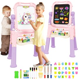 Art Easel for Kids, Adjustable Standing Rotatable Double Sided Easel with Painting Accessories, Birthday Christmas Gift for Little Boys and Girls