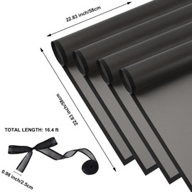 Kosotody 20 Sheets Frosted Flower Wrapping Paper Black Line Waterproof Florist Bouquet with Ribbon for Bouquets DIY Crafts Packaging Bouquet, 22.8x22.8 inch (Black), KOS039-FROSTWRAPSWHITE