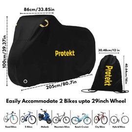 Protekt Bike Cover for 2 Bikes - 190T Nylon Push Bike Covers for Outside Storage, Heavy Duty, Waterproof, Dust Resistant, Anti Rain, UV Coated, Lock Holes Storage Bag for Mountain Bike/Bicycle/E-Bikes