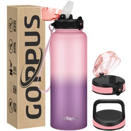 GOPPUS 1.2 L / 40 oz Stainless Steel Water Bottle with Straw, 1.2 Litre Hot Thermos Flask, Double-Walled Steel Water Bottles, Insulated Water Bottles, Leak-Proof Cold Water Bottle, Adult, Flip Top