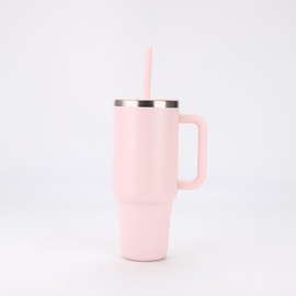 ZAFiNCO 40 oz Tumbler with Handle. Cupholder Friendly Vacuum Sealed Tumbler with Lid and Straw. Reusable Spill Proof Double Wall Stainless Steel Water Bottle for everyday use. (PINK, 40 oz)
