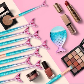 Make Up Brush Set, 3D Mermaid Makeup Brush, 11 Pieces, Professional Cosmetic Makeup Brushes for Foundation, Powder Cream, Blush, Eyeshadow, Eyebrows, Eyeliner