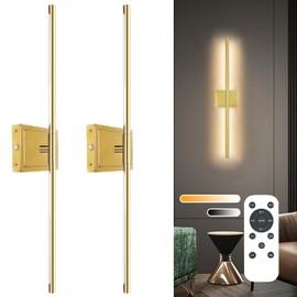 Wall Sconces Set of 2 Battery Operated, 8000mAh USB Rechargeable Wall Sconce with Remote Control, 360°Rotate Dimmable 3000K-6000K LED Dimmable Picture Lamp for Living Room, Bedroom, Hallway (32inch)
