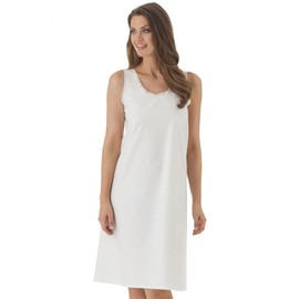 Velrose Women's Cotton Full Slip Soft Under Dress Nightgown Loungewear with Wide Strap and Scallop Lace Trim Style 801 White