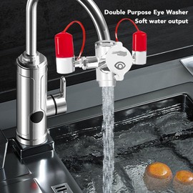 Eye Wash Station, Brass Faucet Mounted Eye Wash Kit, 360° Rotatable Nozzle Eye Wash Station with 3 Adapters for Laboratory, Home Safety Applications