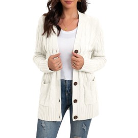 GRECERELLE Women's Knit Long Cardigans Jumpers Cardigan with Pockets with Buttons Ladies Loose Long Sleeve Knitwear Oversized Sweater Cardigan for Autumn Winter Spring (White, L)