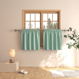 Cortinas de nivel verde claro de 24 pulgadas, para oscurecer la habitación, baño, sótano, cortina, triple tejido, pequeñas cortinas de café pequeñas, juego de tratamiento de media ventana, 2 paneles con bolsillo para cortinero