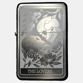 Tarot card lighters,  The Lovers Tarot Card Engraved lighter assessory case, Spiritual git Accessory windproof lighter - Color: Black