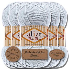 Alize Baby Best Turkish Premium Wool Made of Cotton and Acrylic, 5 x 100 g, Plain Hand Knitting Yarn, Knitting Yarn, Plain Baby Wool for Crocheting, Knitting Scarves (Light Grey 224)