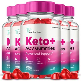 True Keto Fusion Keto + ACV Gummies Supplement, Max Strength (5 Pack)