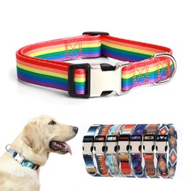 Soft Durable Dog Collar with Metal Buckle, Quick Release Puppy Collars Adjustable for Small Medium Large Pet Dogs and Kitten Cat Rainbow XL