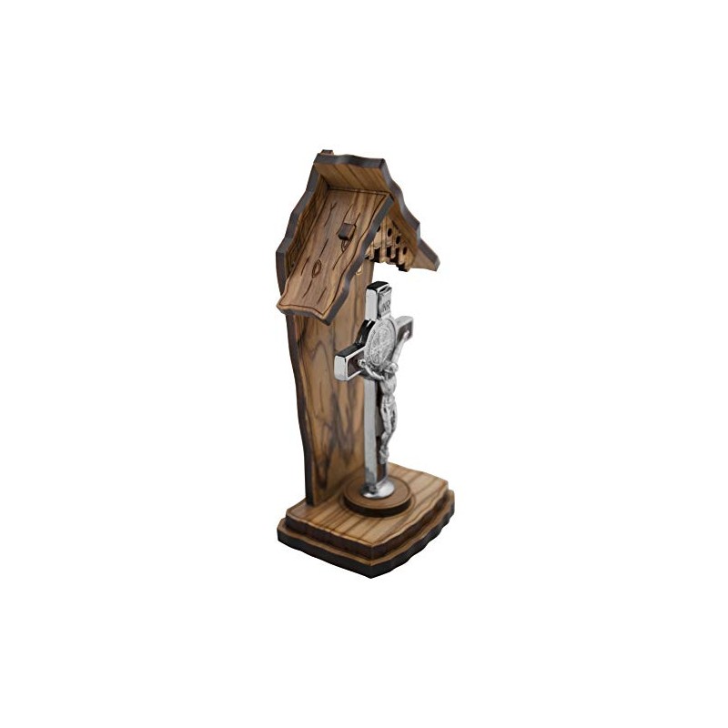 Olive Wood Catholic Devotional Shrine (Saint Benedict Cross)