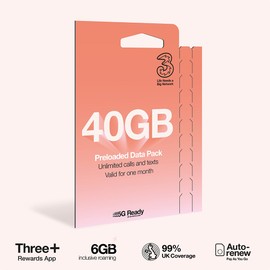 Three Mobile PAYG Voice SIM Pack - 40GB - £10