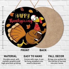 Happy Thanksgiving Sign Front Door Decor, Thankful Round Hanging Sign Decor Farmhouse Turkey Wall Wooden Decorations Thanksgiving Wood Sign for Home, Porch, Patio