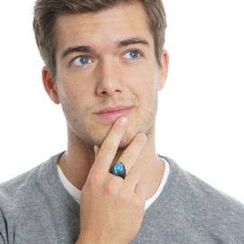 Oidea Vintage Stone Men's Rings: Retro Large Oval Navy Turquoise Rings Stainless Steel Thumb Pinky Ring Cocktail Party Biker Signet Rings Band Jewelry Gifts Size 10