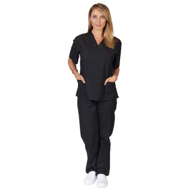 Women's Scrub Set Medical Scrub Top and Pant (Black, X-Small) SIZES RUN LARGE!