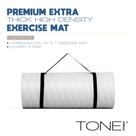 Tone Fitness Premium Extra Thick 1-Inch High Density Exercise Mat with Carry Strap – Non-Slip Workout, Pilates, and Yoga Mat for Home Gym - Color Gray - Mesh Pattern