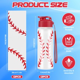 24Pcs Sport Party Favors 12 Pcs Reusable Baseball Water Bottle Bulk 20 oz 12 Pcs Soft Cooling Towels Sports Accessories for Party Favor Players Lovers Team Gifts (Baseball)